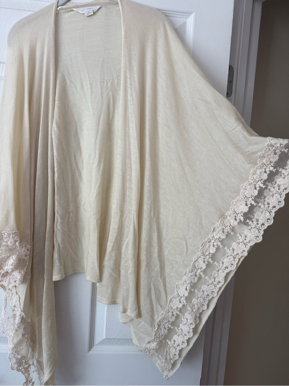 LC Lauren Conrad Cream Lace-Trim Draped Kimono